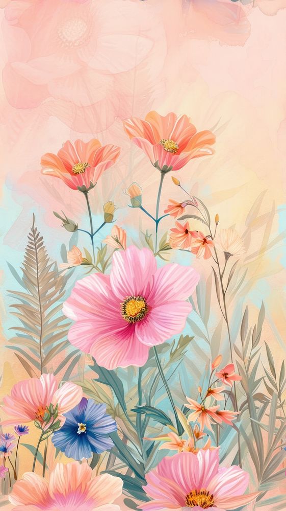 Realistic vintage drawing of spring flowers backgrounds painting pattern.