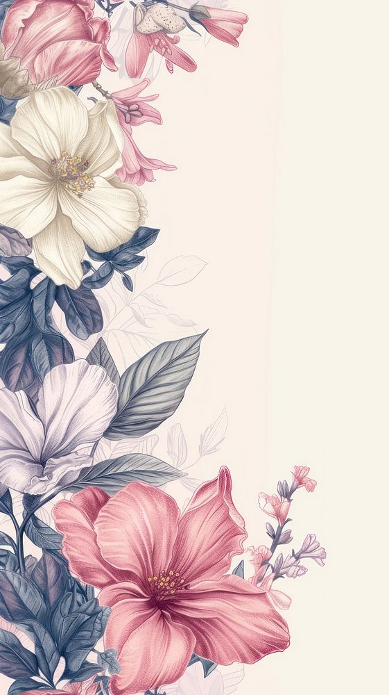 Realistic vintage drawing of spring flowers backgrounds pattern petal.