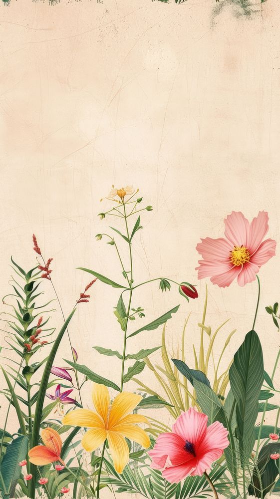 Realistic vintage drawing of spring flowers backgrounds pattern plant.