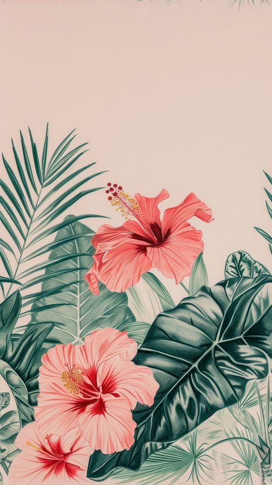 Realistic vintage drawing of wildlife flower backgrounds hibiscus.