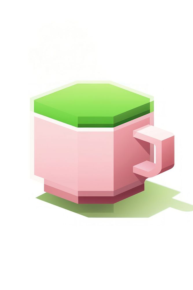 Green tea cup pixel white background electronics rectangle.