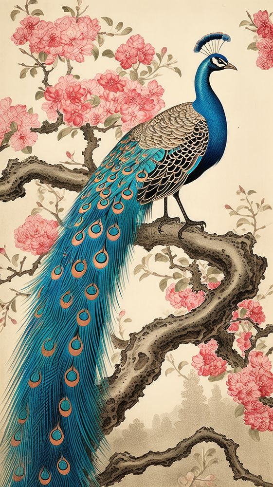 Blue bird on a cherryblossom branch peacock animal creativity.