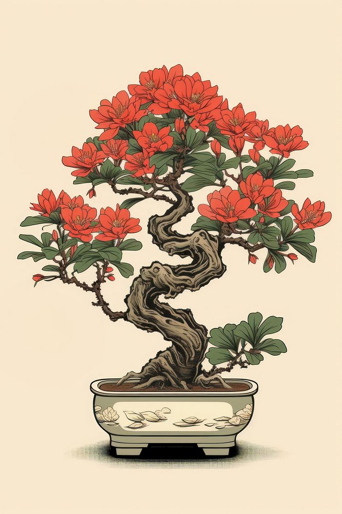 An isolated azalea bonzai pot bonsai flower plant.