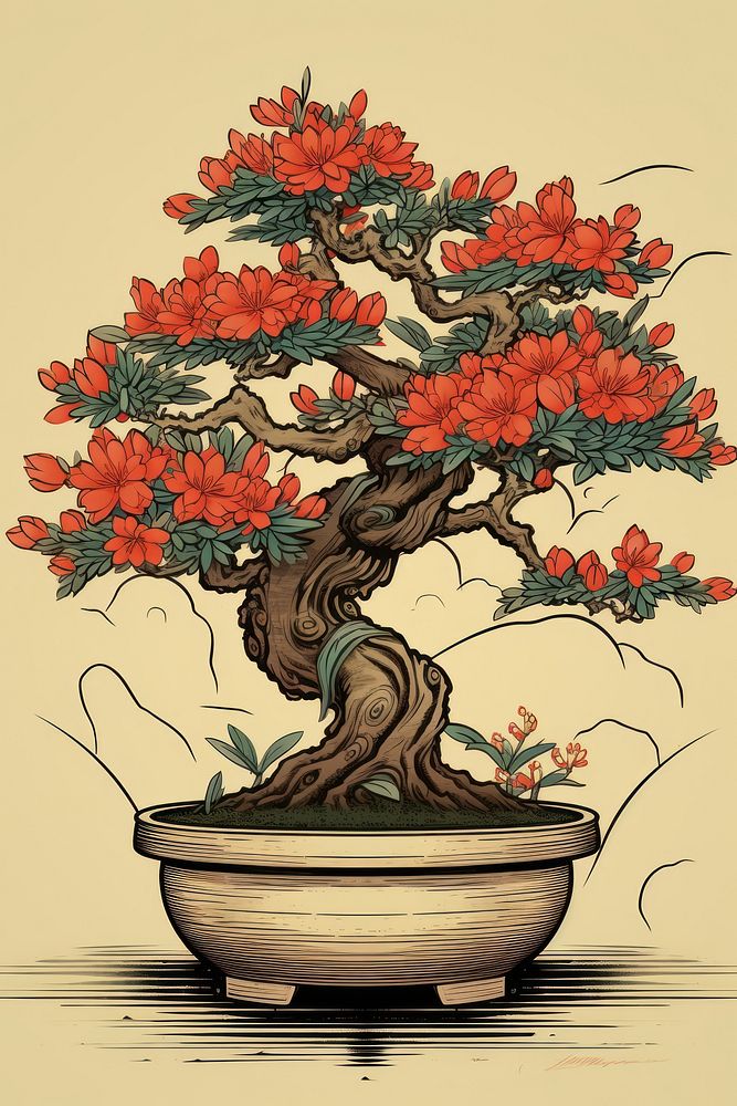 An isolated bonzai pot art bonsai plant.