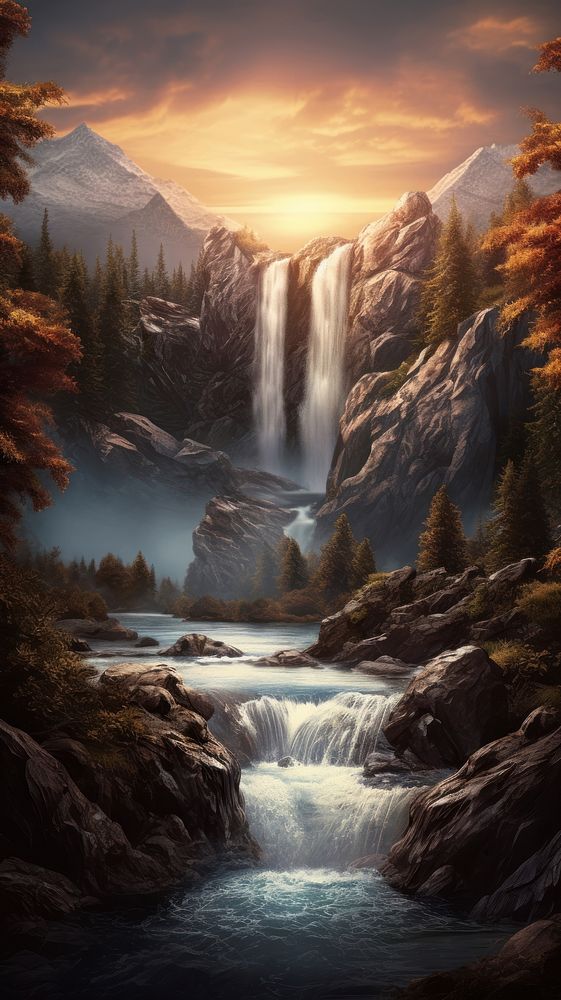 Waterfall landscape wilderness outdoors.