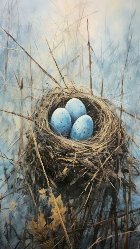 Bird eggs in the nest beginnings fragility painting.