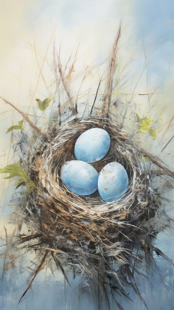 Bird eggs in the nest beginnings fragility painting.