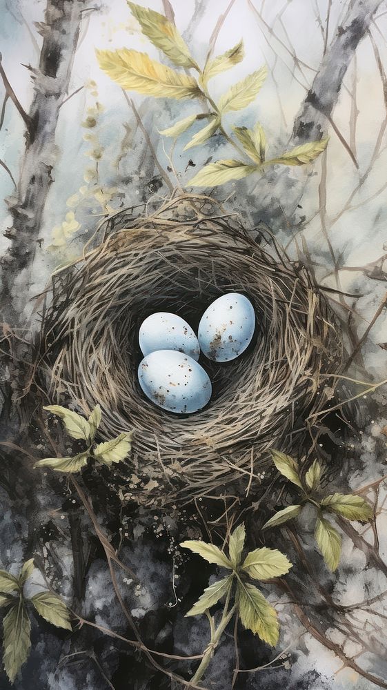 Bird eggs in the nest beginnings fragility outdoors.