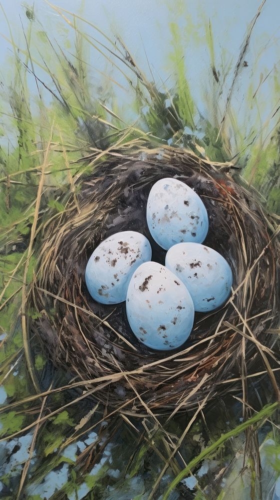 Bird eggs in the nest beginnings fragility painting.