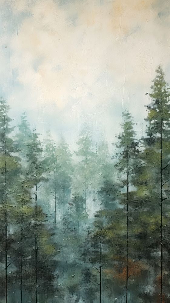 Pine forest outdoors woodland painting.