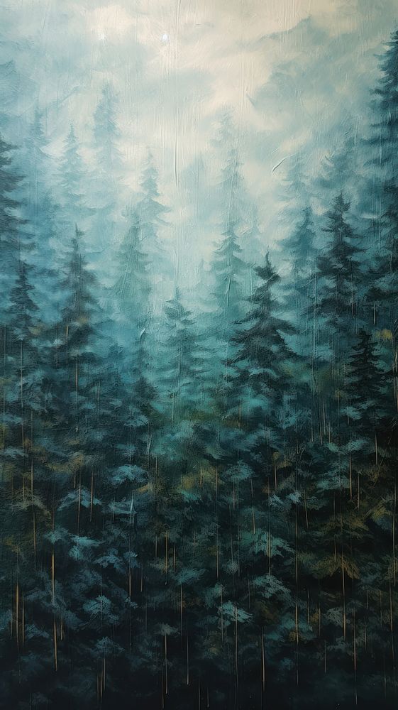 Pine forest woodland painting nature.