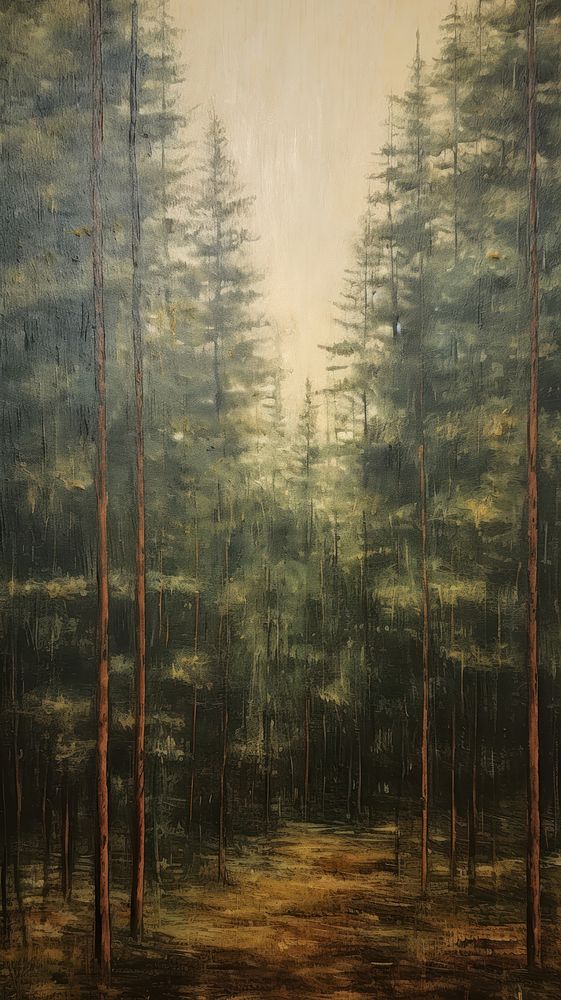 Pine forest woodland outdoors painting.