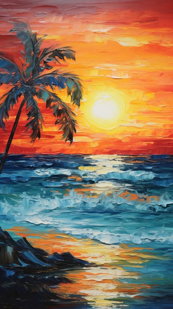 Sunset on the beach outdoors painting nature.