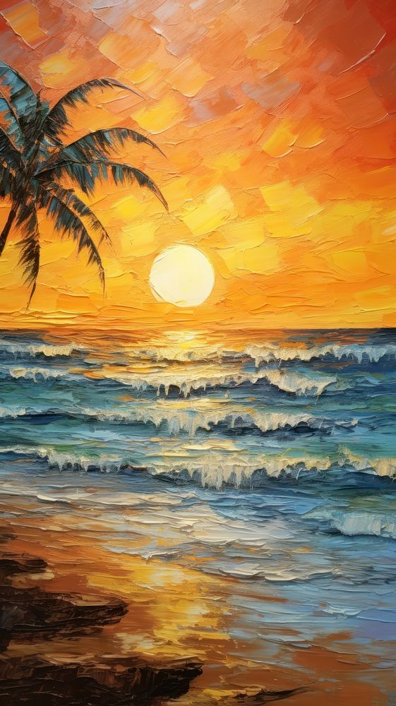 Sunset on the beach outdoors painting horizon.