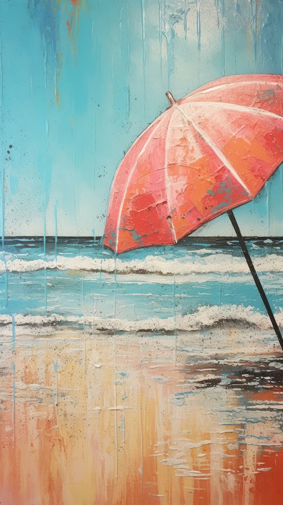Umbrella on the beach painting outdoors nature.
