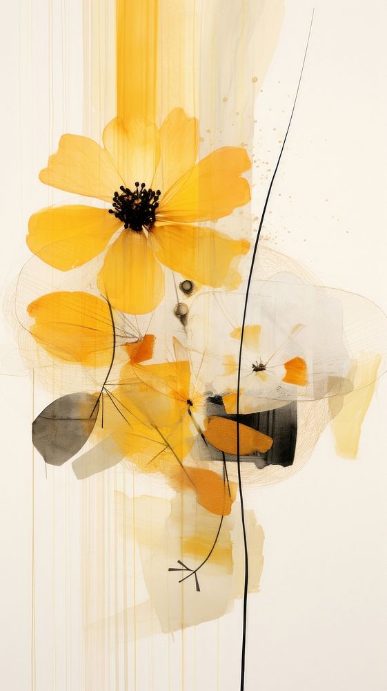Bee yellow abstract painting flower.