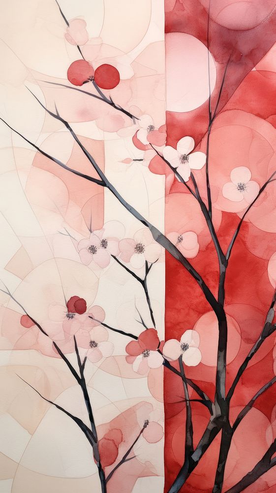 Cherry trees abstract painting flower.