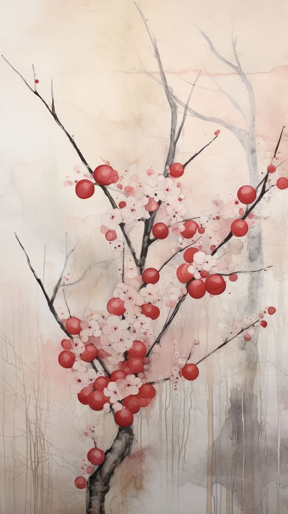 Cherry trees painting blossom flower.