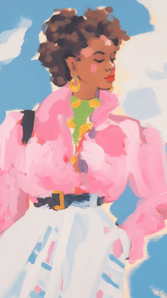 African-american woman wearing pink painting art cartoon.