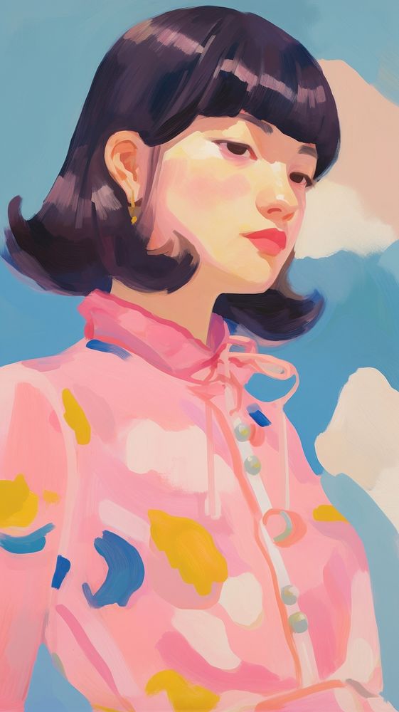 Asian woman wearing pink painting art portrait.