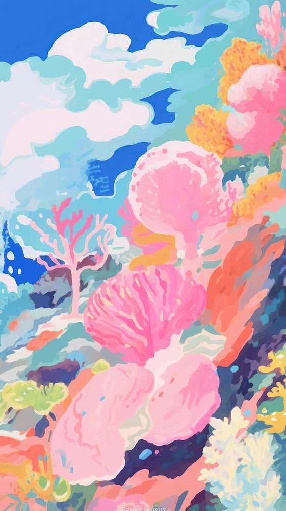 Pink coral reef painting art backgrounds.