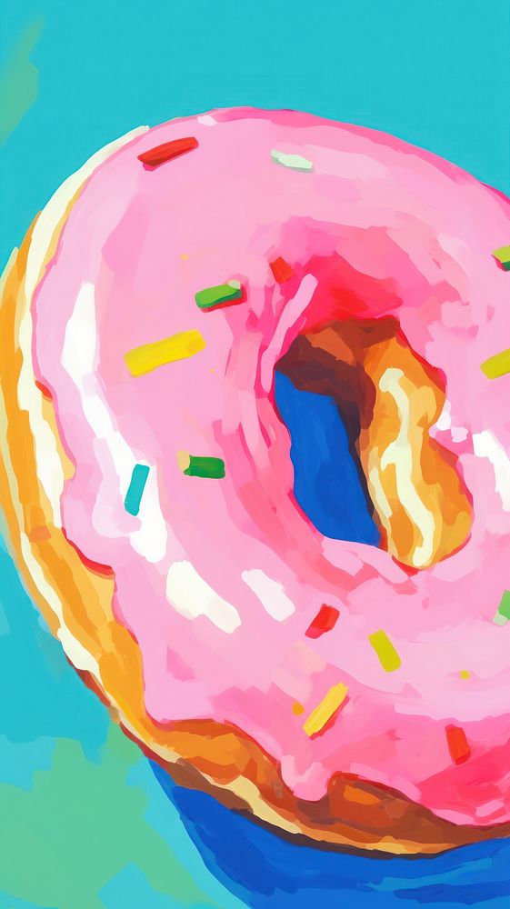 Pink donut painting cartoon food.