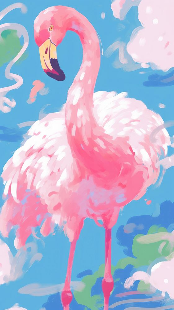 Pink flamingo cartoon animal bird.