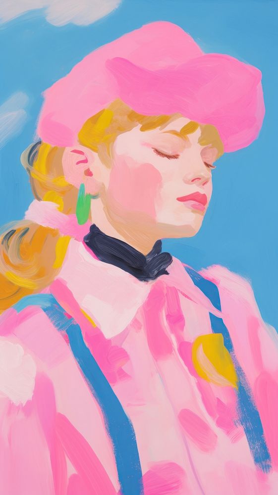 Woman wearing pink painting art portrait.
