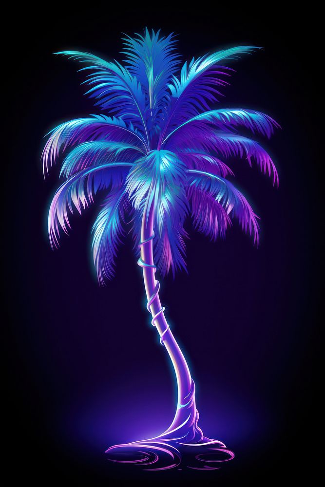 Neon coconut tree light nature night.