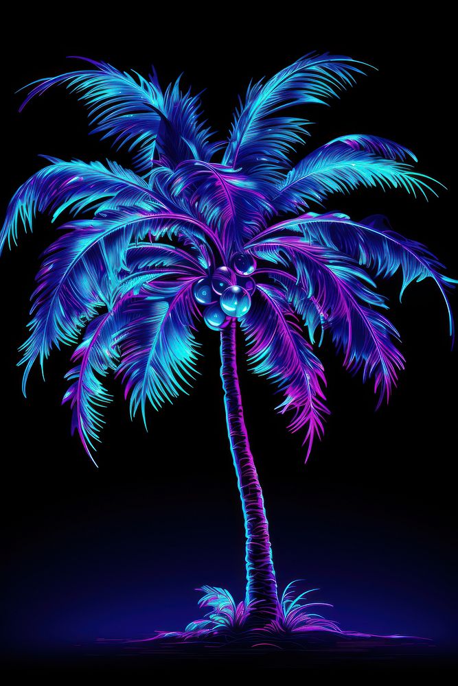 Neon coconut tree violet plant light.