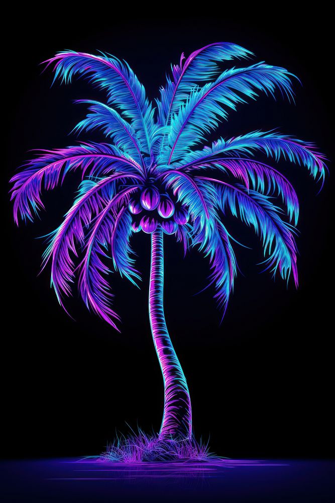 Neon coconut tree purple plant illuminated.
