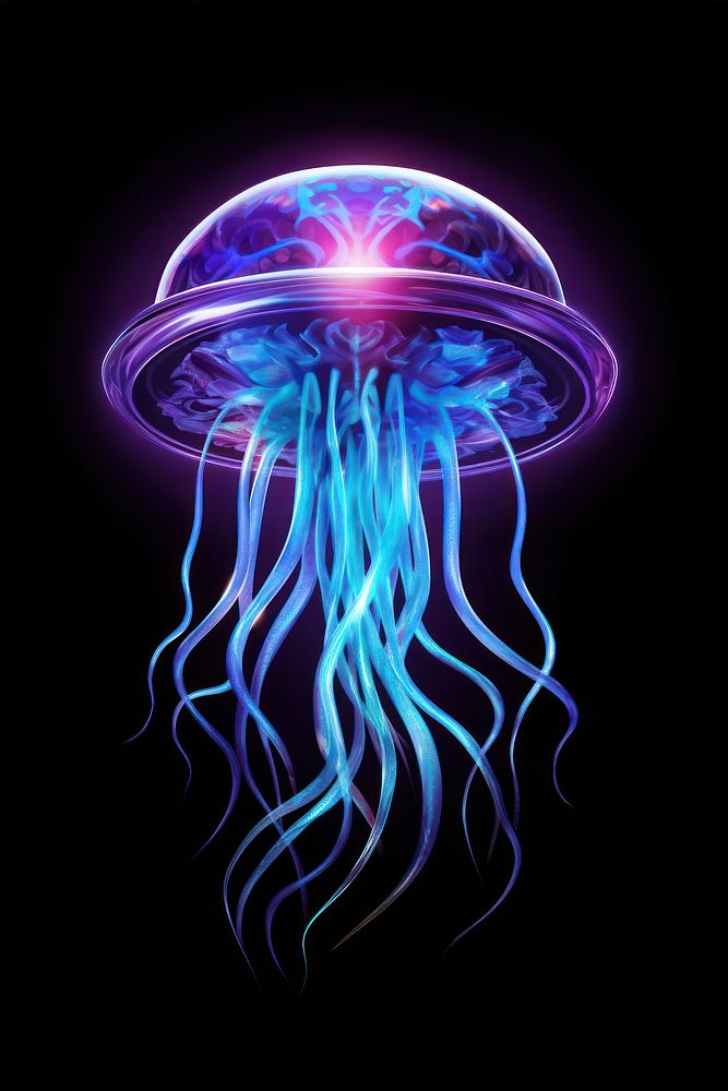 Neon jellyfish invertebrate illuminated translucent.