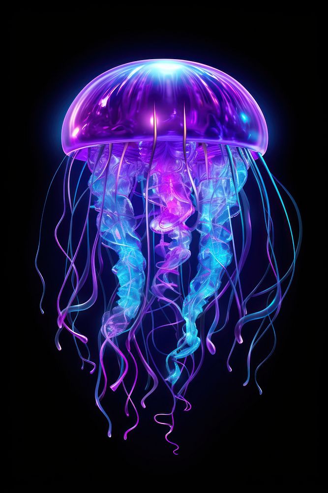 Neon jellyfish animal invertebrate transparent.