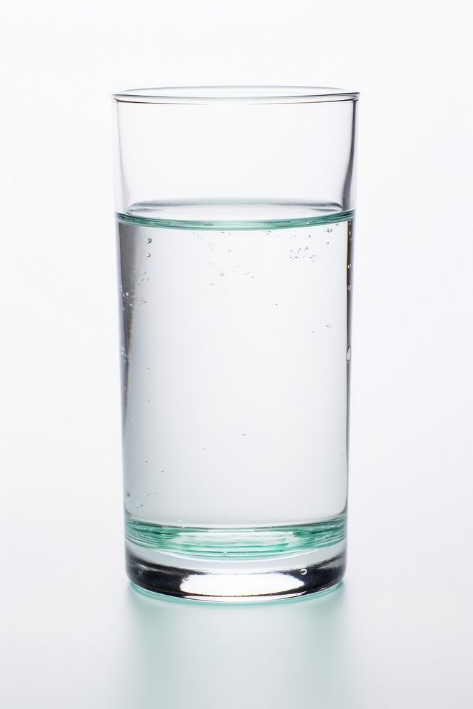 Glass of water glass bottle white background.