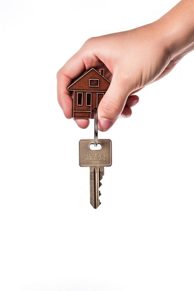 A person holding key house white background architecture.