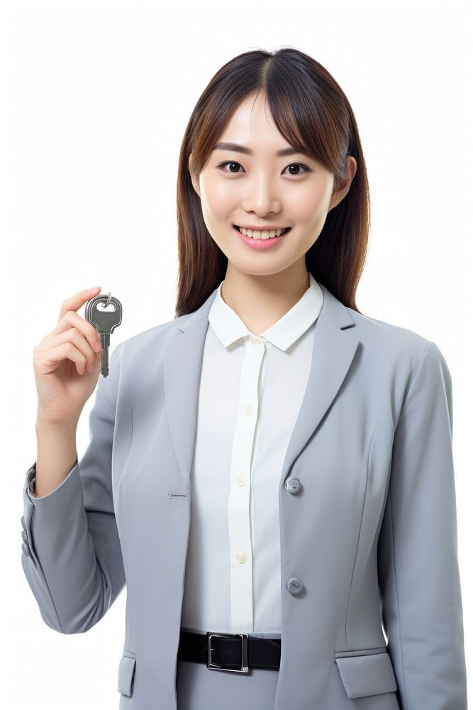 A woman holding key portrait standing photo.