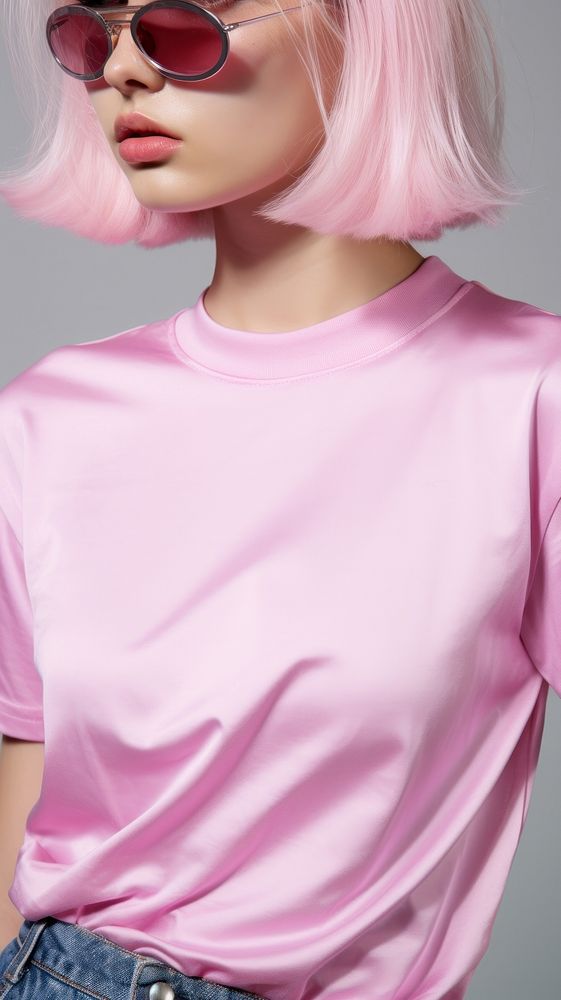 Pink shirt glasses t-shirt fashion.