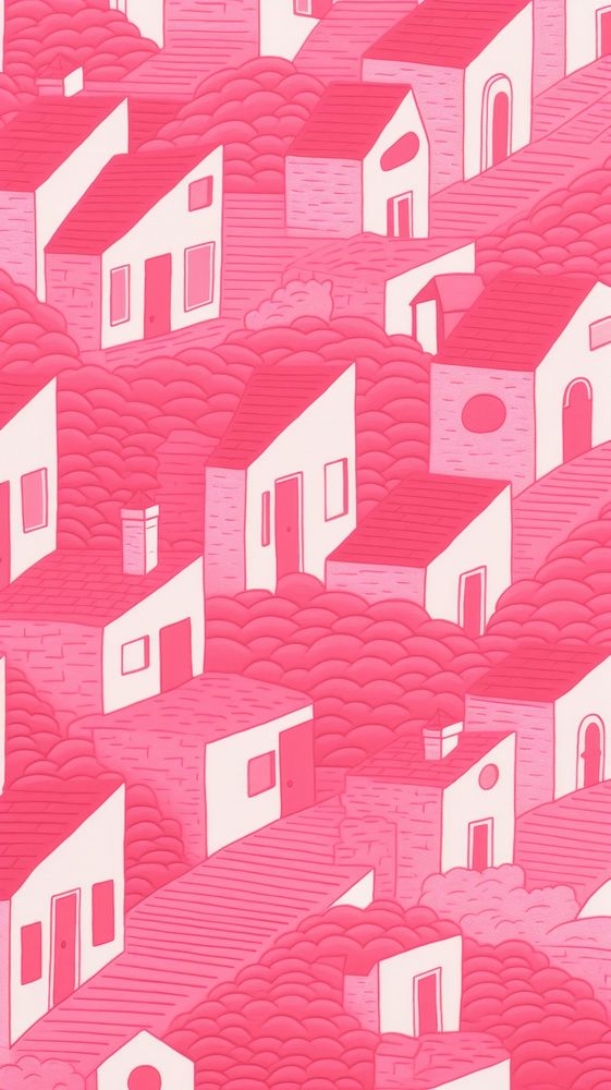 Pink cute seamless architecture building pattern.