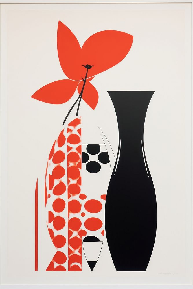 Silkscreen on paper of a Cosmetics vase painting graphics.