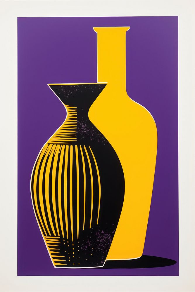 Silkscreen on paper of a Cosmetics vase pottery yellow.