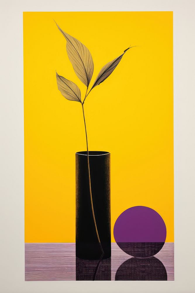 Silkscreen on paper of a Furniture vase painting yellow.