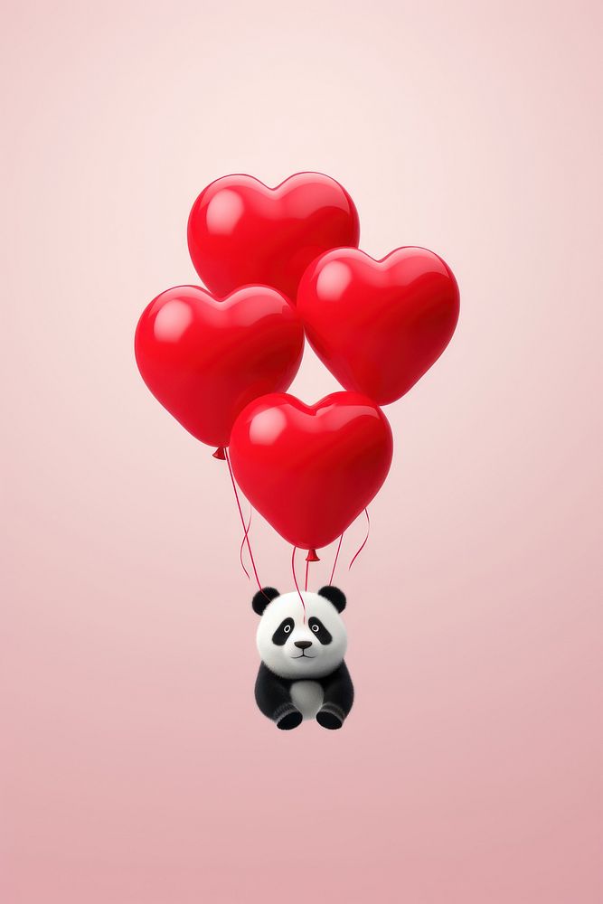 Balloons panda red heart mammal.