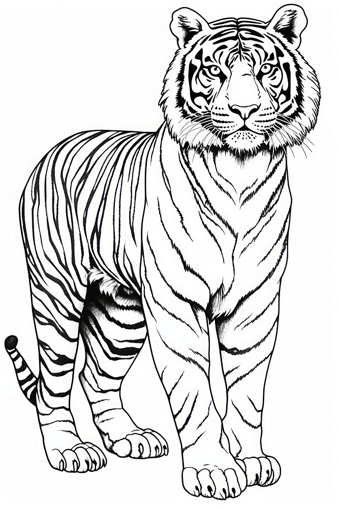 Tiger standing sketch drawing animal.
