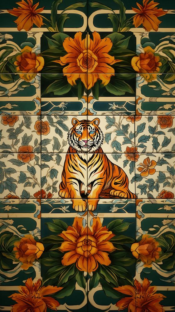 Tiger tiles pattern backgrounds animal.
