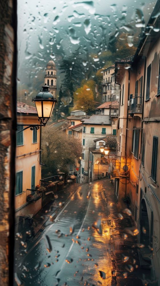 A rain scene with italy view architecture cityscape outdoors.