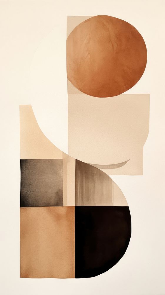 Brown abstract shape painting collage art.