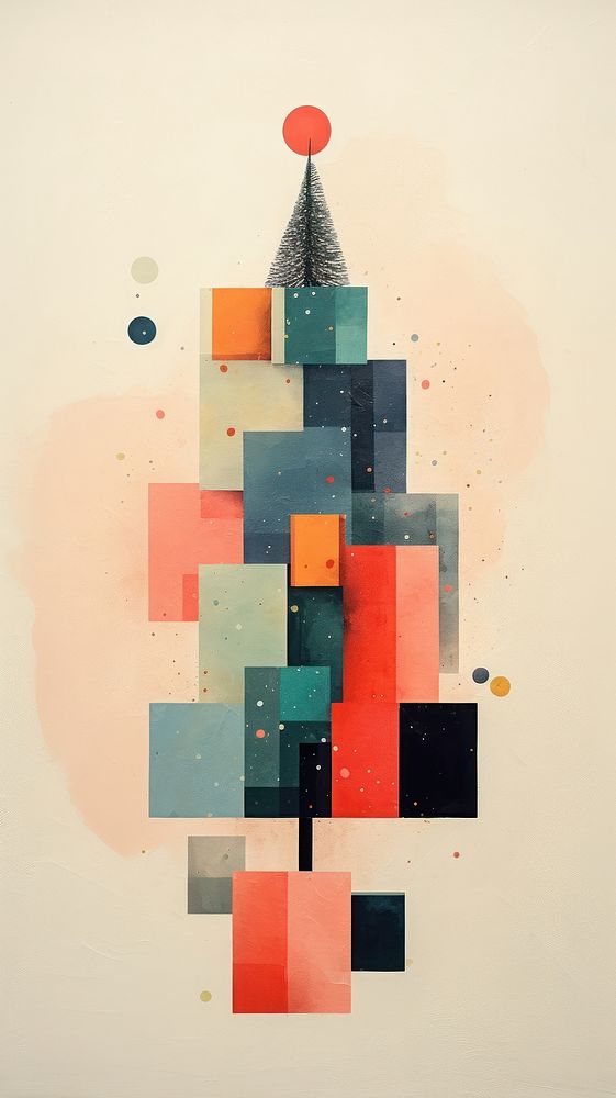 Christmas gift and tree painting collage shape.