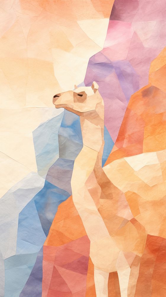 Camel in desert abstract painting art.