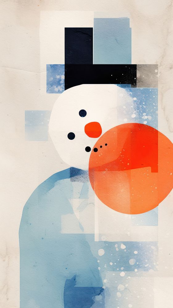 Snoewflakes and snowman painting art representation.