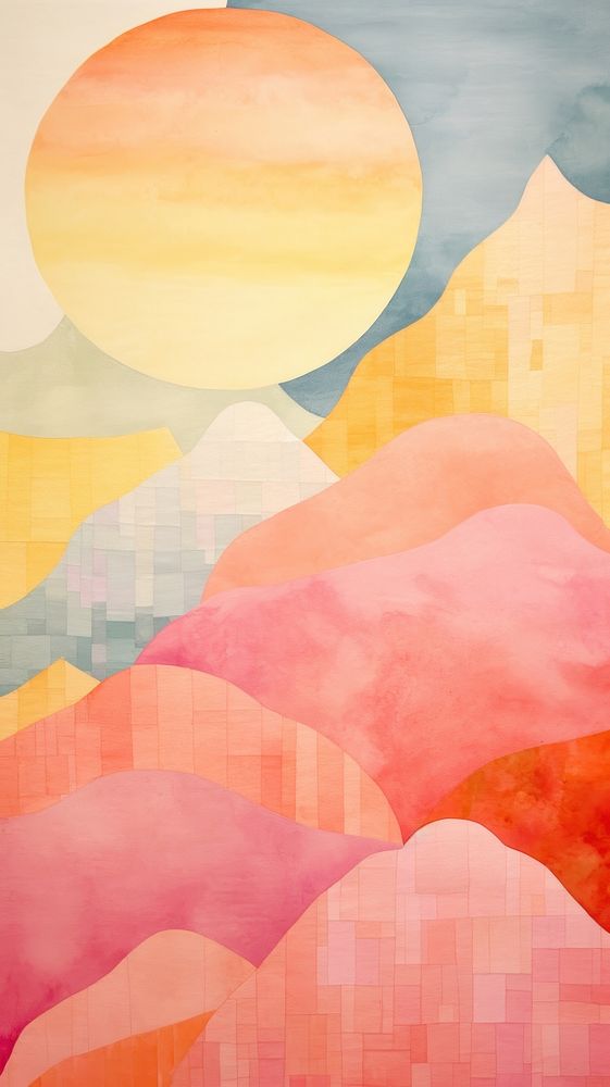Sunrise and mountain abstract painting art.